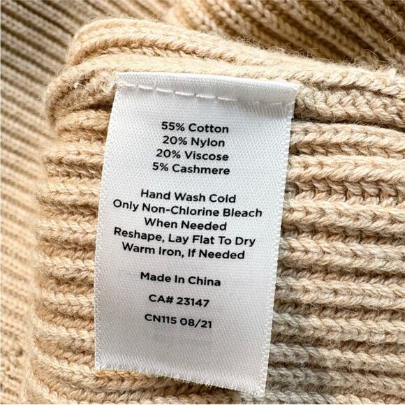 Haven Well Within Cotton Cashmere Blend V-Neck Ribbed Knit Sweater Tan XXL - Picture 11 of 13